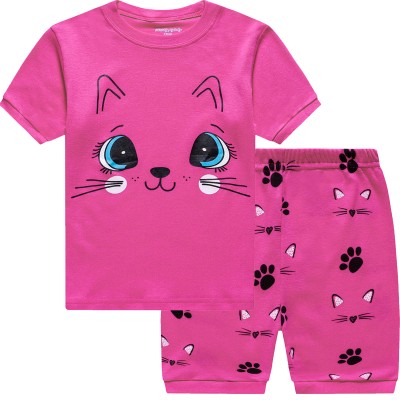 Little Hand Toddler Gril Pajamas Cute Cat Summer 100% Pjs Cotton ShortSleeve size 2t-7t