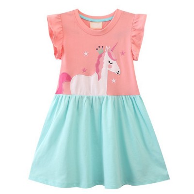 Little Hand Girl Summer Dresses Unicorn Ruffle Sleeve Dress