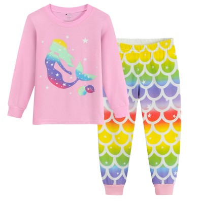 Little Hand Girls Mermaid Pajamas Set Kids Long Sleeve Sleepwear Pjs 