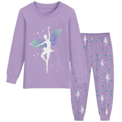 FEDPOP Toddler Girls Pajamas Princess Graphic Sleepwear 2-Piece Long Sleeve Cotton Pajama Set