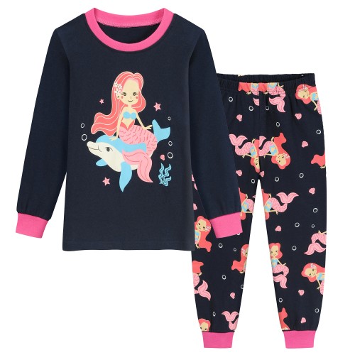 Little Hand Girl Pajama Set 100% Cotton Long Sleeve Sleepwear Pjs Clothes