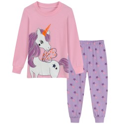 FEDPOP Toddler Girls Pajamas Unicorn Graphic Sleepwear 2-Piece 100% Cotton Pajama Set