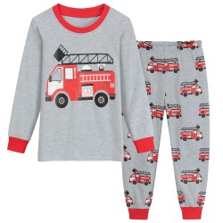 Little Hand Pajama Set Boy Long Sleeve Cotton Sleepwear Truck Pjs Set