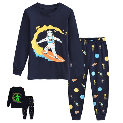 FEDPOP Toddler Boys Space Pajamas Glow in the Dark Graphic Sleepwear Kids Cotton Pjs Clothes