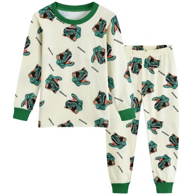 FEDPOP Toddler Boys Dinosaur Pajamas Kids Long Sleeve Snug-Fit Clothes Pjs Set