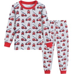 FEDPOP Toddler Boys Excavator Pajamas Kids Long Sleeve Snug-Fit Clothes Pjs Set