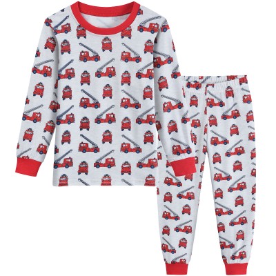 FEDPOP Toddler Boys Excavator Pajamas Kids Long Sleeve Snug-Fit Clothes Pjs Set