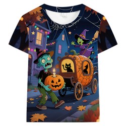 FEDPOP Boys Halloween T-shirts Kids 3D Printed Graphic Tops Pumpkin Short Sleeve Tees Clothes