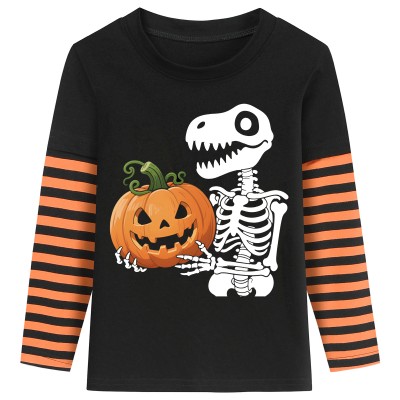 FEDPOP Kids Halloween Long Shirts Boys Girls Dinosaur Glow in the Dark Skeleton Tees Clothes