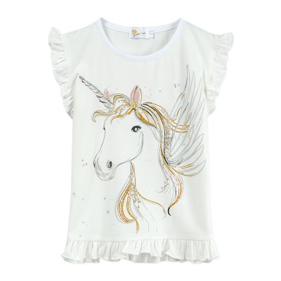 Little Hand Toddler Girls Ruffle Sleeve Cotton T Shirts Unicorn Tank Tops Tee