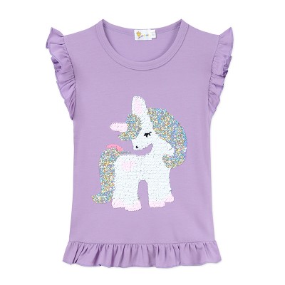 Toddler Baby Girl Ruffle Sleeve Cotton T Shirts Unicorn Dinosaur Tank Tops Tee
