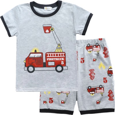 Little Hand Toddler Boys Pajamas Summer Short Sets Fire Truck 100% Cotton Size  2t-7t