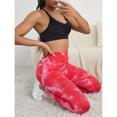 Little Hand Women Leggings Tie-dyed High Waisted Yoga Pants Red