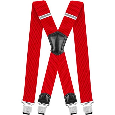 Little Hand Mens Suspenders with Clips Heavy Duty X Back for Jeans Red