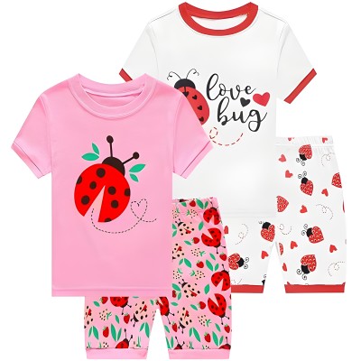 FEDPOP Toddler Girls Pajamas Sets Ladybug Summer Short Pjs Sleepwear Cotton Clothes 2T