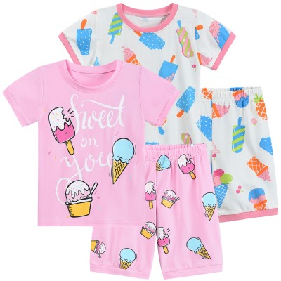 FEDPOP Toddler Girl Pajama Summer Short Sleeve Sleepwear Graphic Set Cotton Pjs Size 2T