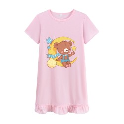 FEDPOP Toddler Girl Nightgowns Dresses Cotton Sleepshirts Summer Nighties Short Sleeve Pink Dress for Kids 4T