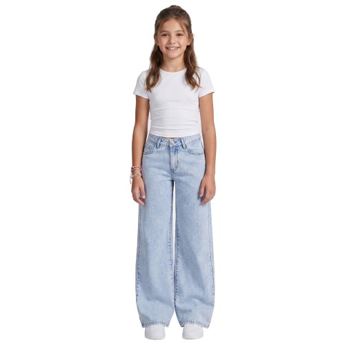 FEDPOP Girls Wide Leg Baggy Jeans, High Waisted Denim Pants with Pockets, Casual Y2K Loose Trousers for Kids, Blue, 8-14Y FEDPOP Girls Wide Leg Baggy Jeans, High Waisted Denim Pants with Pockets, Casual Y2K Loose Trousers for Kids, Blue, 8-14Y
