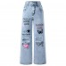 FEDPOP Girls Wide Leg Baggy Jeans, High Waisted Denim Pants with Pockets, Casual Y2K Loose Trousers for Kids, Blue, 8-14Y FEDPOP Girls Wide Leg Baggy Jeans, High Waisted Denim Pants with Pockets, Casual Y2K Loose Trousers for Kids, Blue, 8-14Y