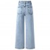 FEDPOP Girls Wide Leg Baggy Jeans, High Waisted Denim Pants with Pockets, Casual Y2K Loose Trousers for Kids, Blue, 8-14Y FEDPOP Girls Wide Leg Baggy Jeans, High Waisted Denim Pants with Pockets, Casual Y2K Loose Trousers for Kids, Blue, 8-14Y