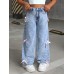 FEDPOP Girls Wide Leg Baggy Jeans, High Waisted Denim Pants with Pockets, Casual Y2K Loose Trousers for Kids, Blue, 8-14Y FEDPOP Girls Wide Leg Baggy Jeans, High Waisted Denim Pants with Pockets, Casual Y2K Loose Trousers for Kids, Blue, 8-14Y