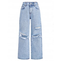 FEDPOP Baggy Jeans for Girls Wide Leg Ripped High Elastic Waisted Denim Pants Cute Summer Trousers Y2K Streetwear 10-14Y