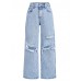 FEDPOP Baggy Jeans for Girls Wide Leg Ripped High Elastic Waisted Denim Pants Cute Summer Trousers Y2K Streetwear 10-14Y