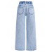 FEDPOP Baggy Jeans for Girls Wide Leg Ripped High Elastic Waisted Denim Pants Cute Summer Trousers Y2K Streetwear 10-14Y