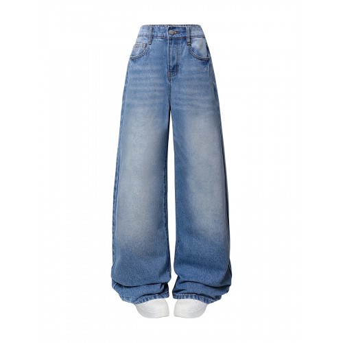 FEDPOP Girls Wide Leg Baggy Jeans, High Waisted Denim Pants with Pockets, Casual Y2K Loose Trousers for Kids, Blue, 8-14Y FEDPOP Girls Wide Leg Baggy Jeans, High Waisted Denim Pants with Pockets, Casual Y2K Loose Trousers for Kids, Blue, 8-14Y