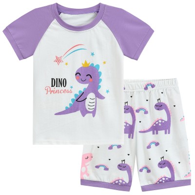 FEDPOP Toddler Girls Pajamas Dinosaur Short Set Summer Sleepwear Cotton Pjs Size 2T