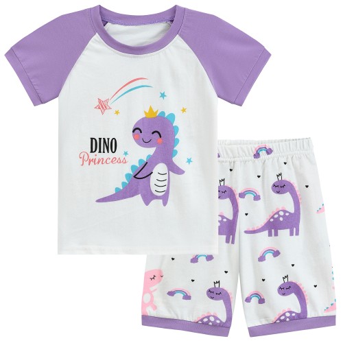 FEDPOP Toddler Girls Pajamas Dinosaur Short Set Summer Sleepwear Cotton Pjs Size 2T