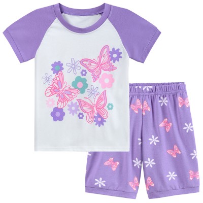 Little Hand Toddler Girls Pajamas Butterfly Short Set Summer Sleepwear Cotton Pjs Size 2T