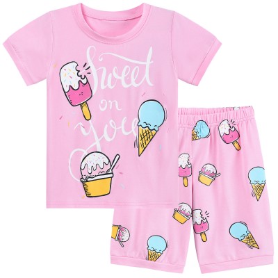 FEDPOP Toddler Girls Pajamas Summer Graphic Sleepwear Set Kids Cotton Pjs Size 2T
